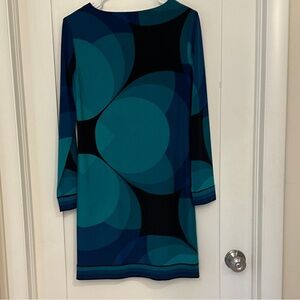 Trina Turk Blue and Black Long Sleeve Dress